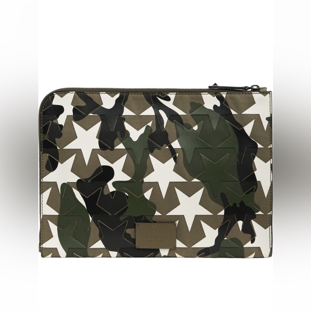 Valentino Star Camo Print Leather Document Case
